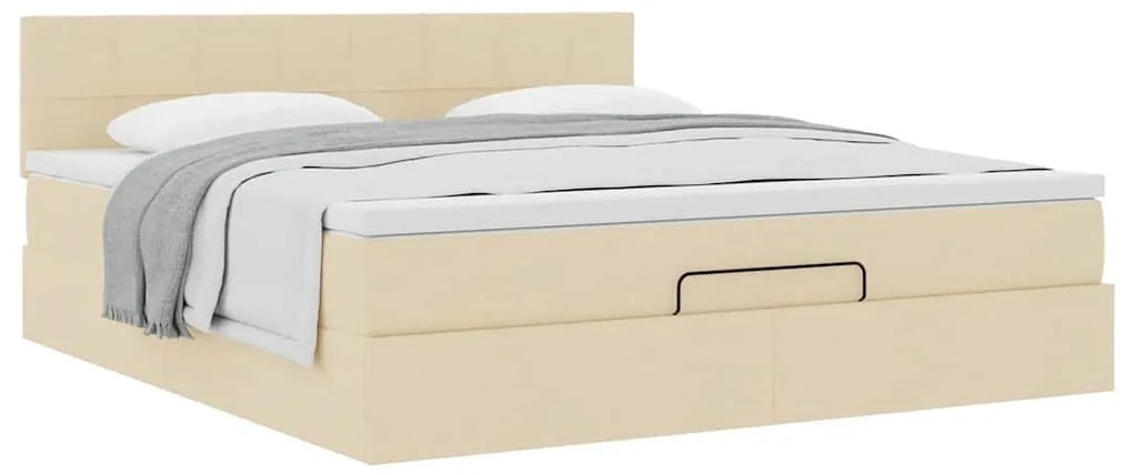 Estrutura de cama otomana com colchão tecido creme 160x200cm
