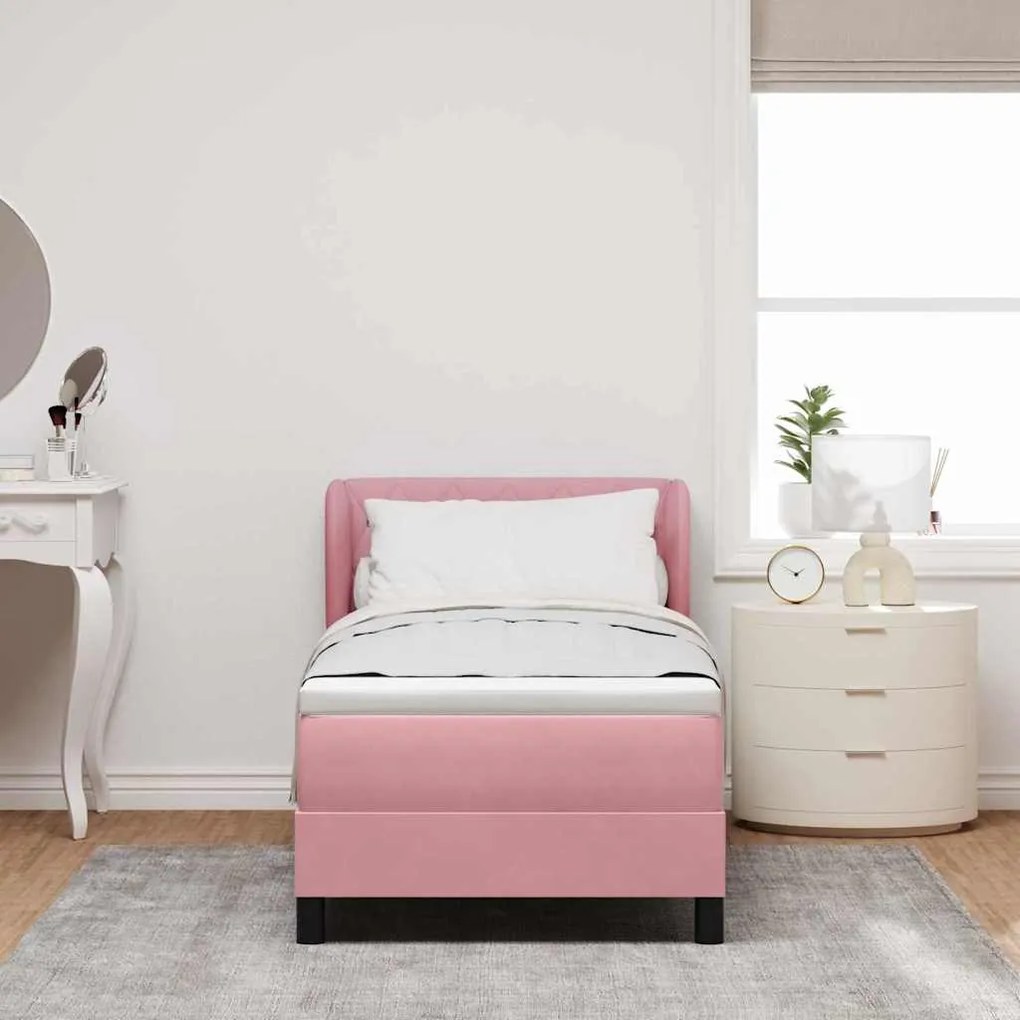 Cama Box Spring vidaXL com Colchão Rosa 80x200 cm de Veludo