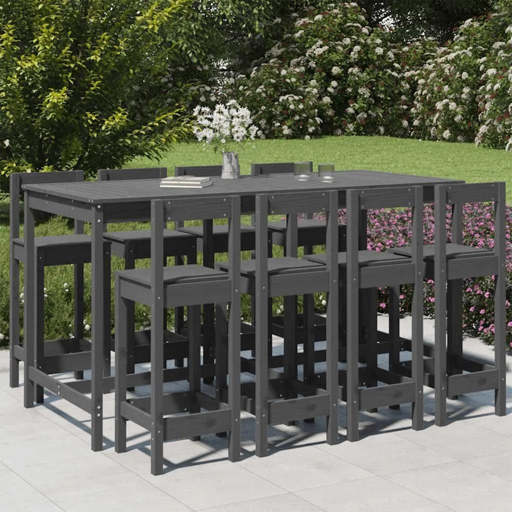 vidaXL 9 pcs conjunto de bar para jardim pinho maciço cinzento