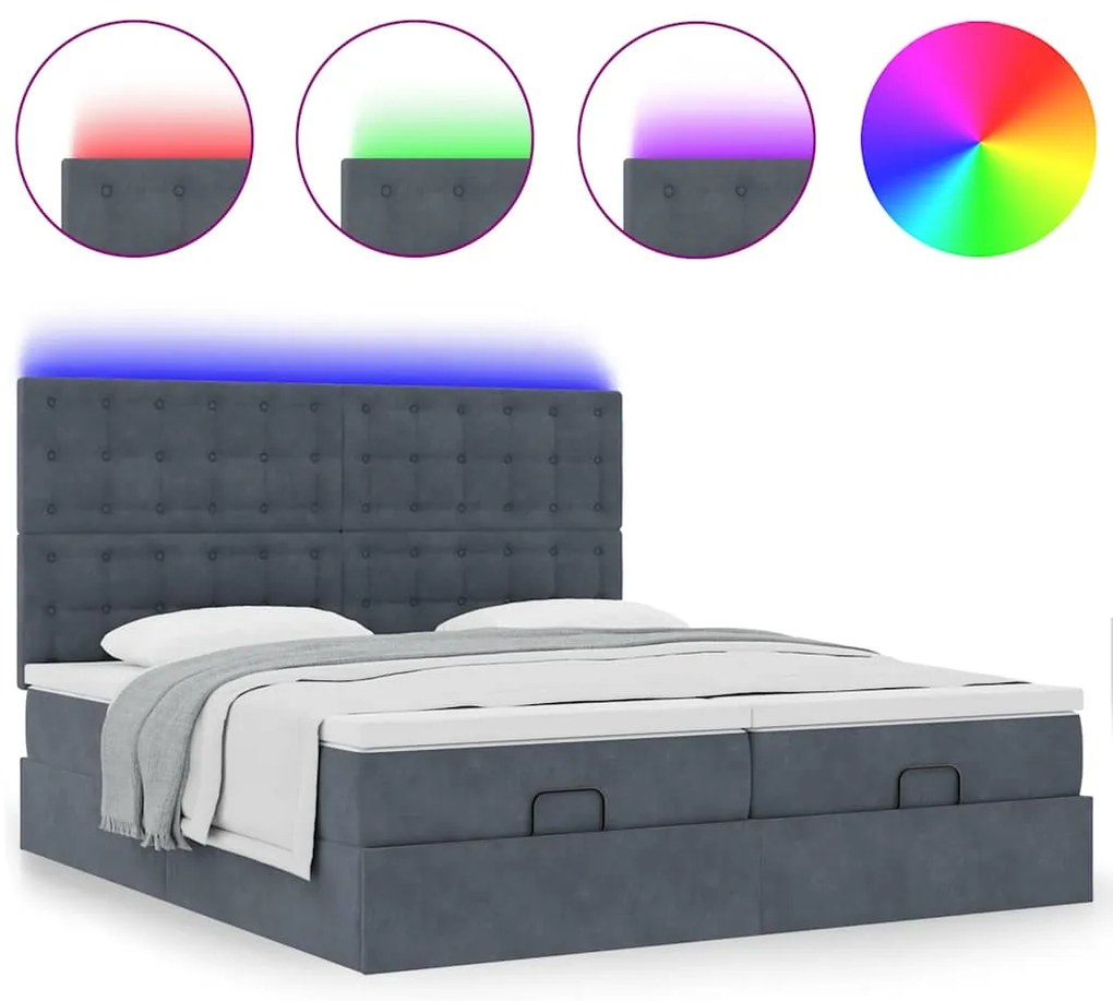 Estrutura cama otomana colchões 180x200 cm cinzento escuro