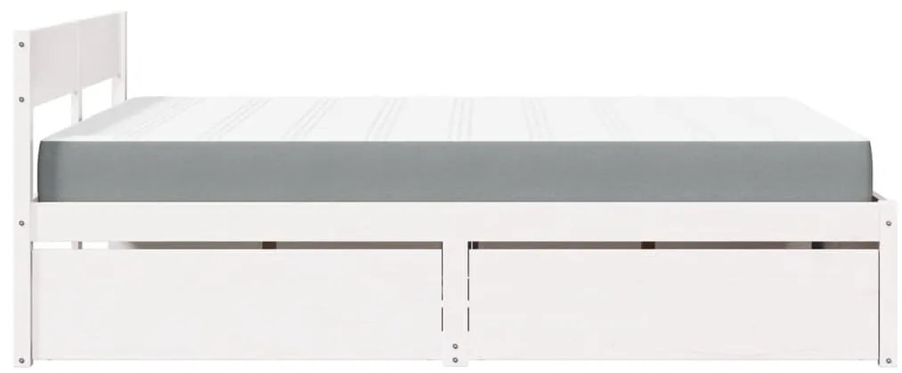 Cama com gavetas e colchão 140x200 cm pinho maciço branco