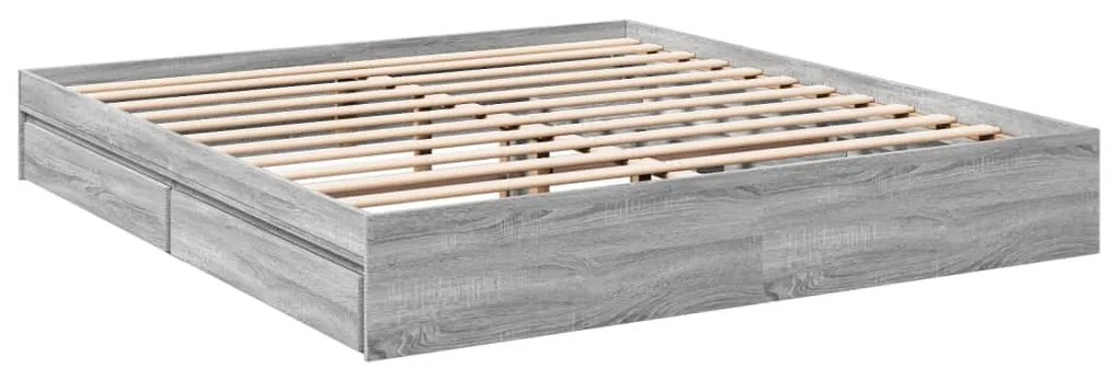 Estrutura de cama c/ gavetas derivados madeira cinza sonoma