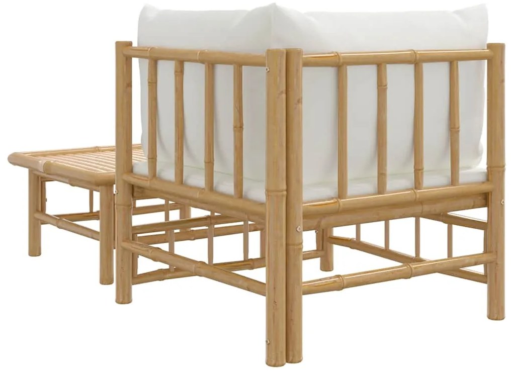 2 pcs conjunto lounge de jardim bambu c/ almofadões branco nata