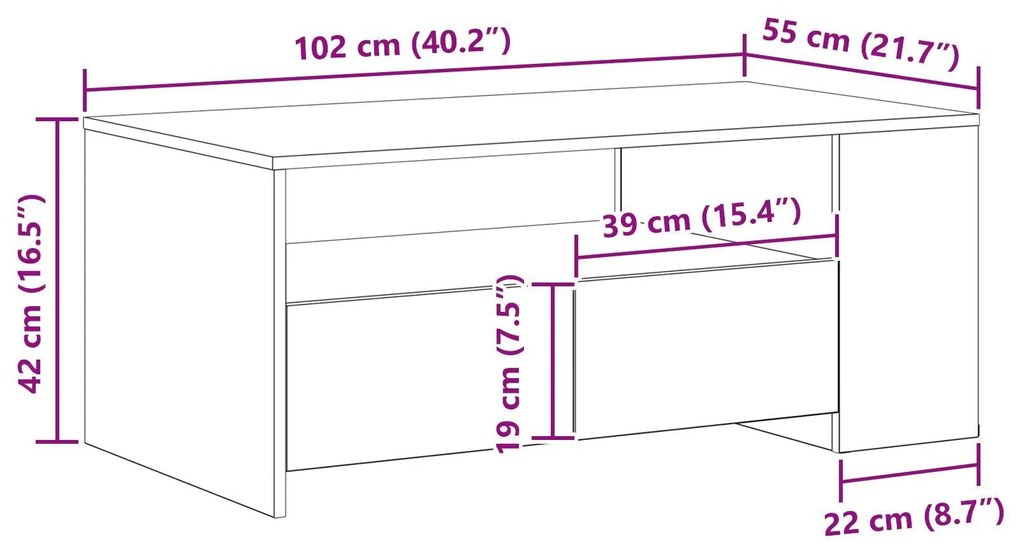 Mesa de Café Preta de Carvalho 102x55x43,5 cm Feita de Madeira Engenhe