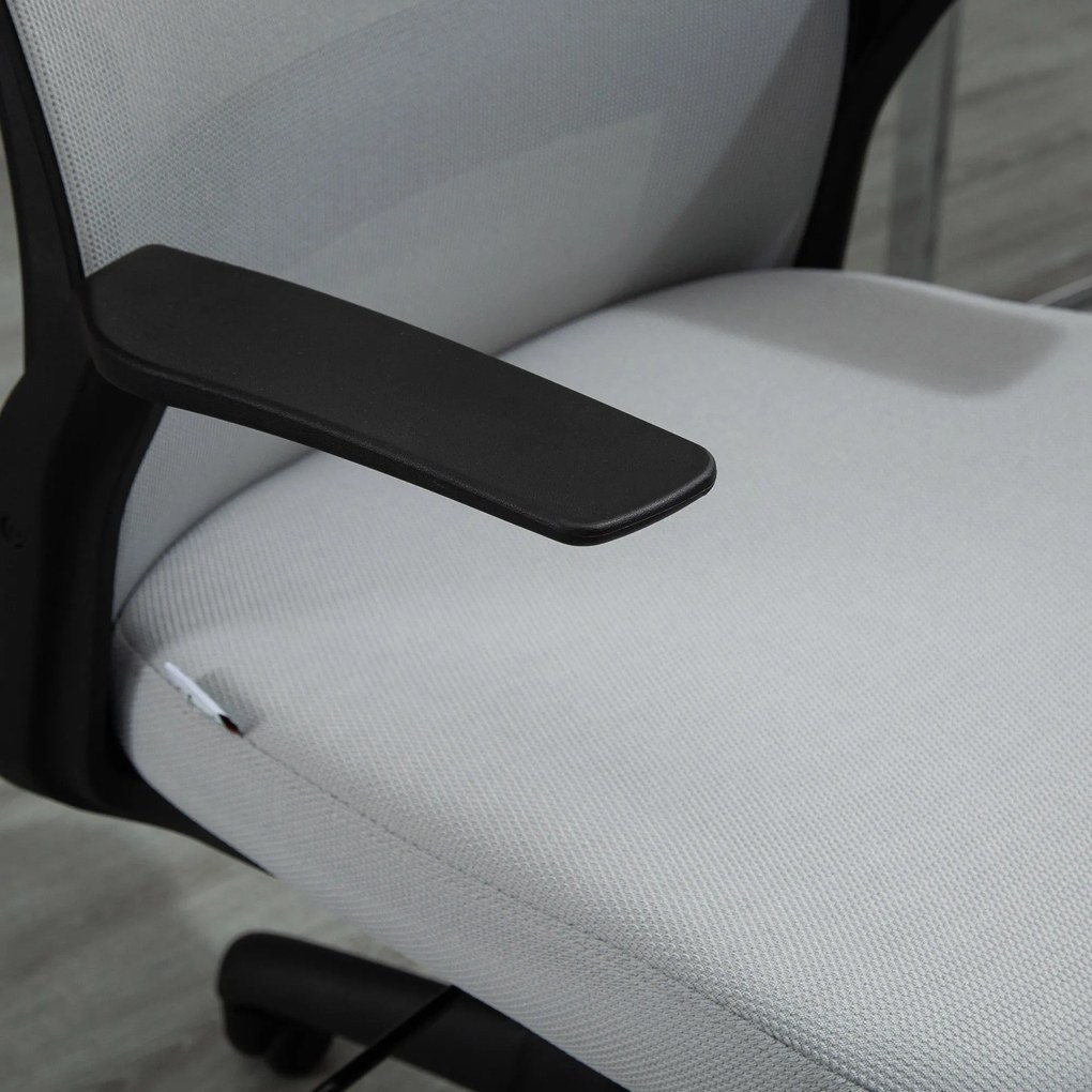 Vinsetto Cadeira de Escritório Ergonômica Cadeira de Escritório Giratória com Altura Ajustável Apoio para os Braços e Suporte Lombar Alto Transpirável 62x62x113-122cm Cinza