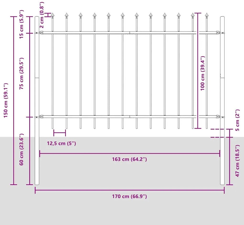 Cerca para Jardim Branco 5.1 x 1 m Aço Galvanizado