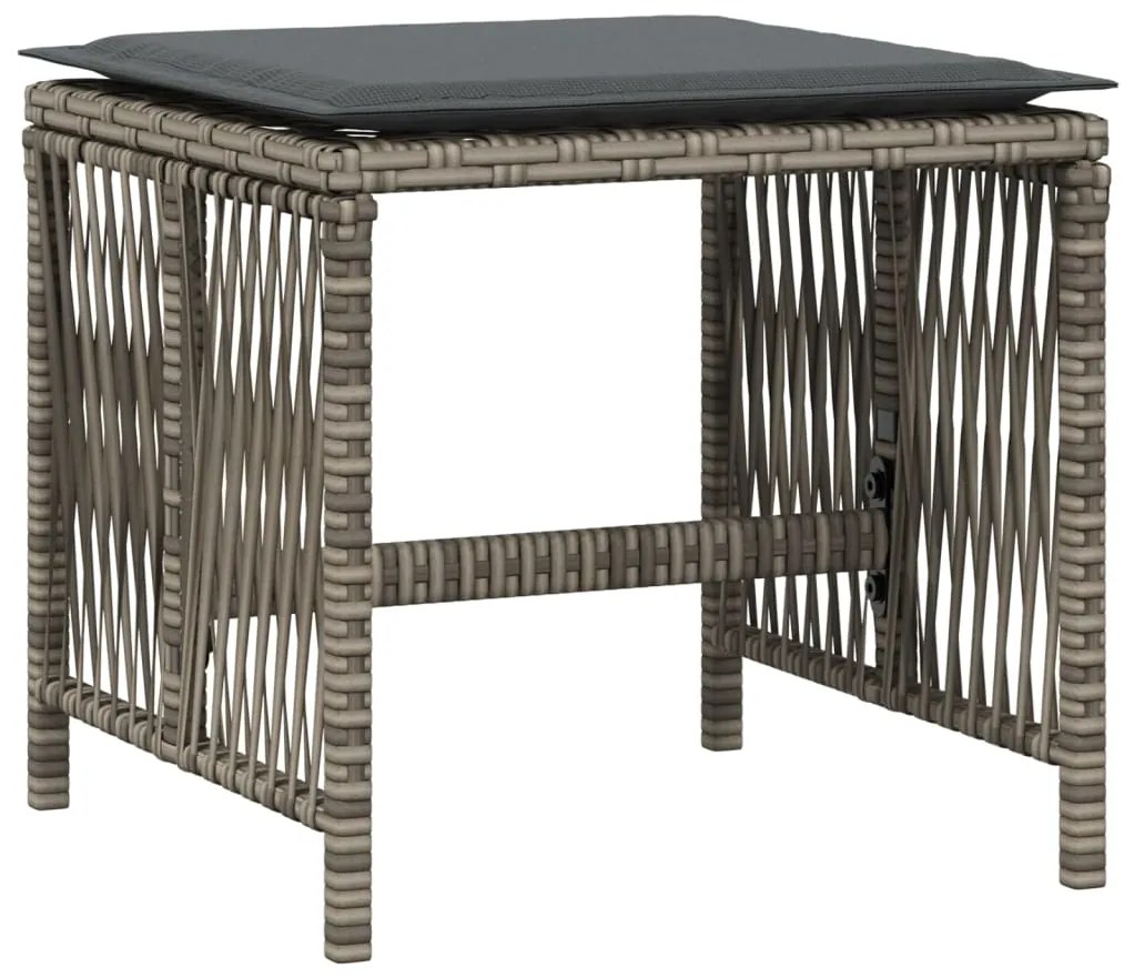 Bancos jardim com almofadões 4 pcs 41x41x36 cm vime PE cinzento