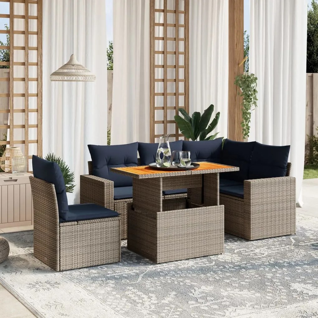 vidaXL 6 pcs conjunto sofás p/ jardim c/ almofadões vime PE cinzento