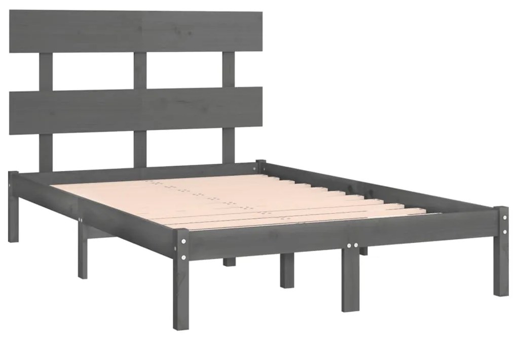 Estrutura de cama dupla 135x190 cm madeira maciça cinzento