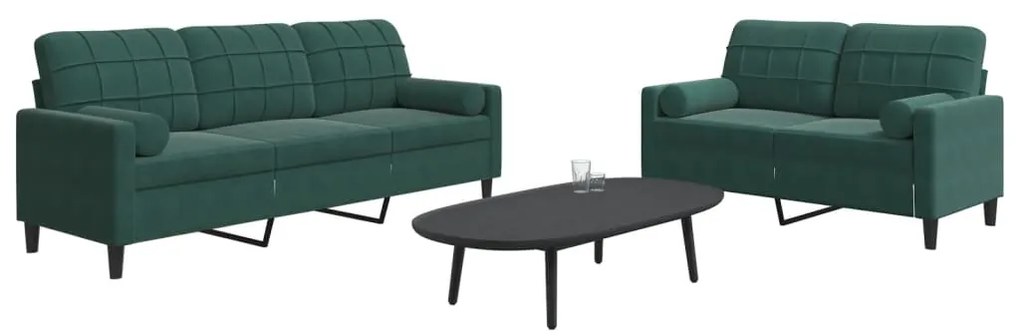 vidaXL 2 pcs conjunto sofás com almofadões e rolos veludo verde-escuro