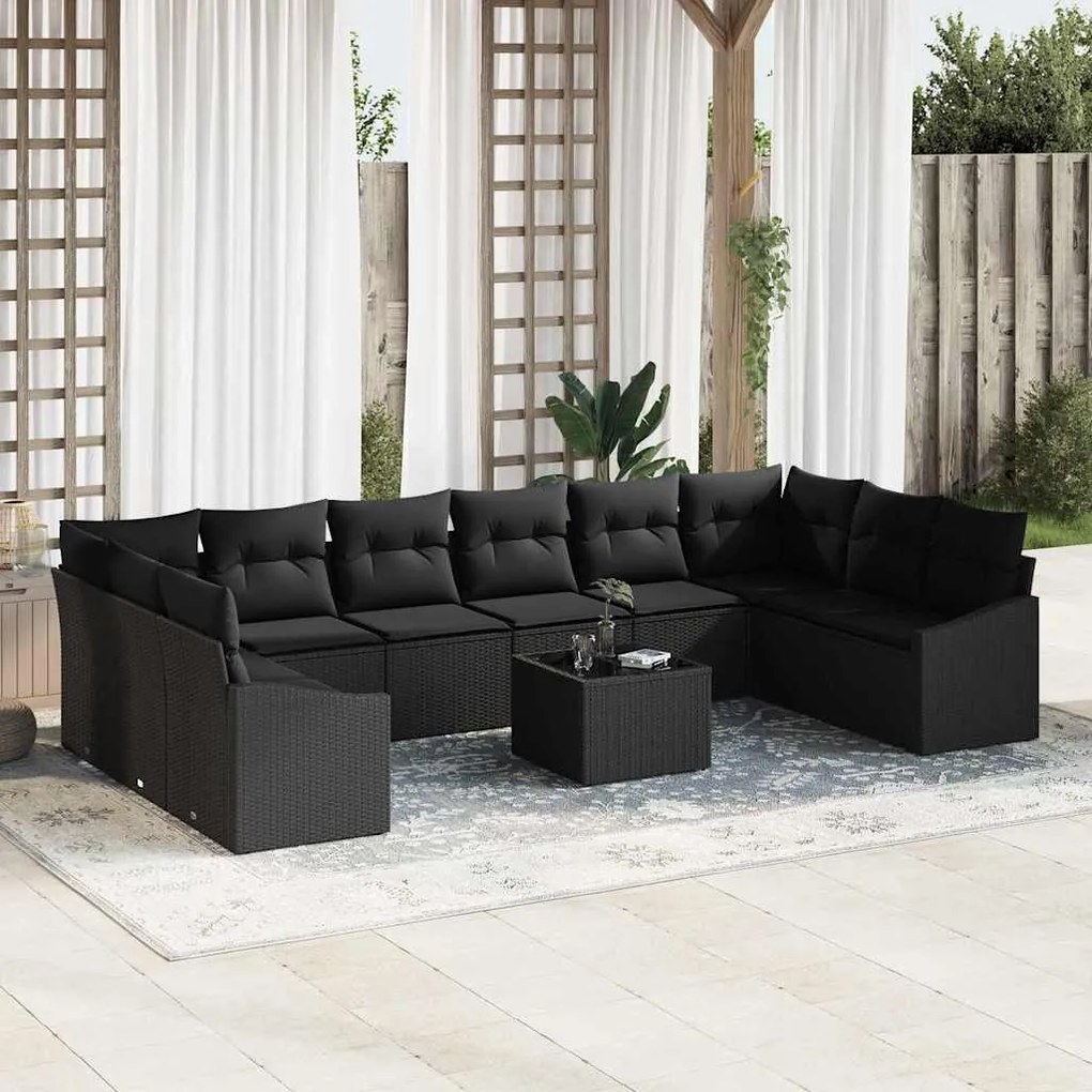 Conjunto de Sofá de Jardim 11 Peças com Almofadas Beges em Rattan Sint