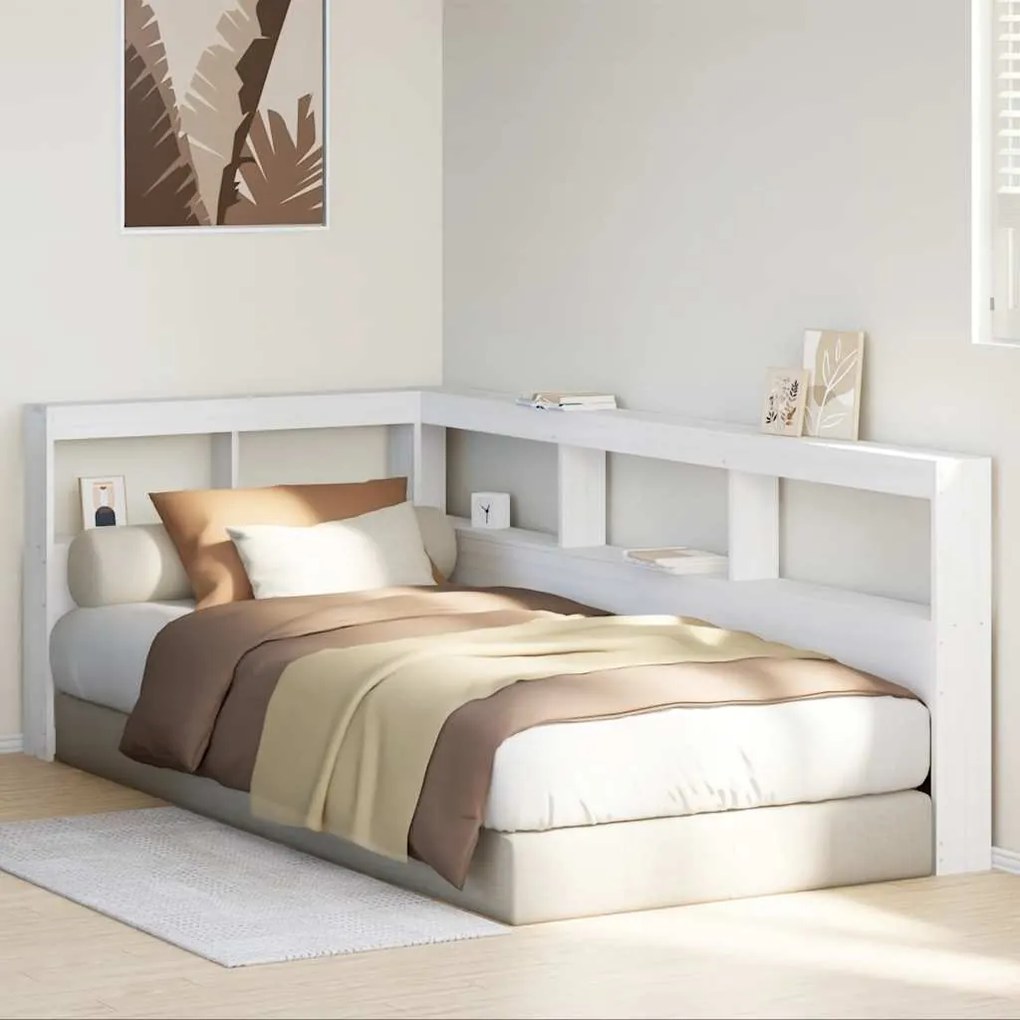 Estante cabeceira forma de L 75 cm madeira pinho maciça branco