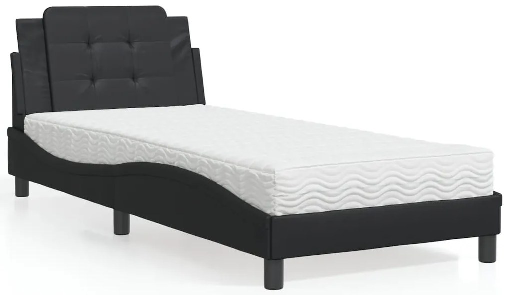 Cama com colchão 90x200 cm couro artificial preto