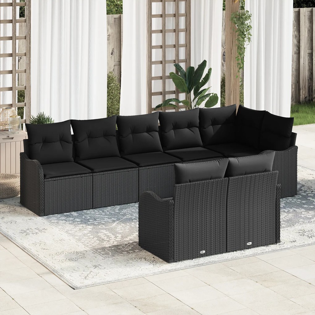 Conjunto de Sofá de Jardim vidaXL com Almofadas Preto Vime Sintético