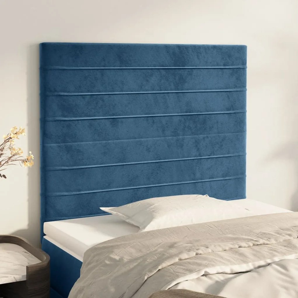 3116518 vidaXL Cabeceira de cama 2 pcs veludo 100x5x78/88 cm azul-escuro