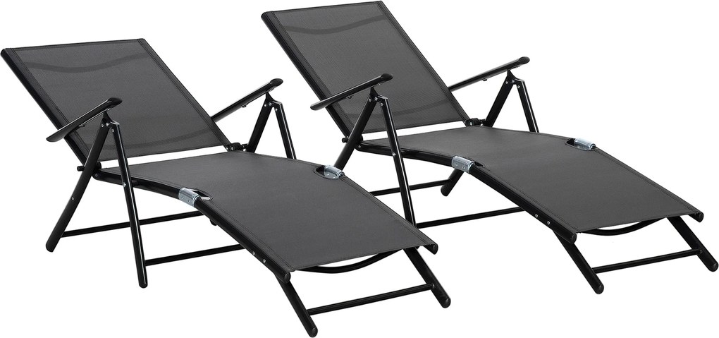 Conjunto de 2 espreguiçadeiras, espreguiçadeira dobrável, encosto ajustável em 7 posições, estrutura em alumínio, 64 x 134 x 95 cm, preto