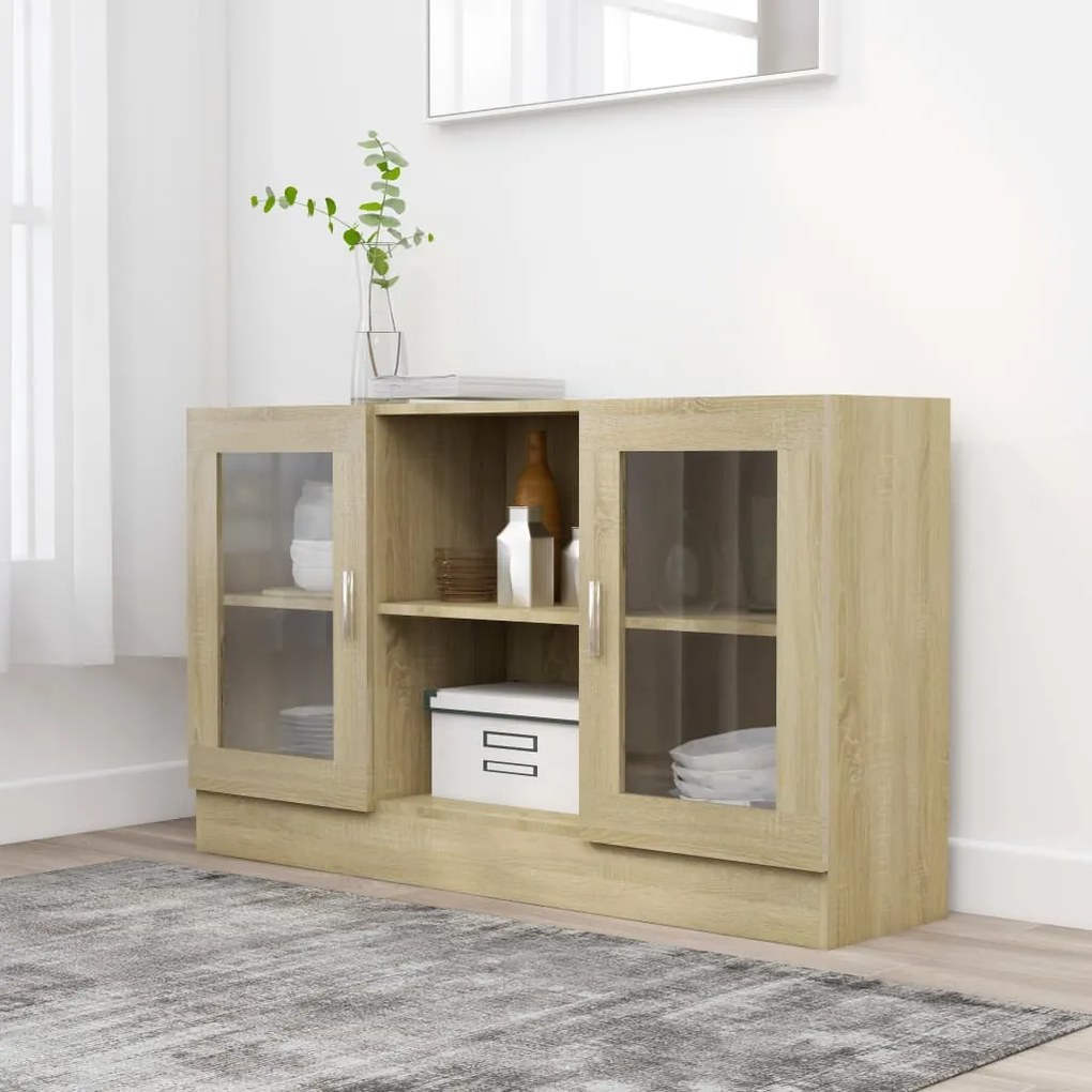 vidaXL Armário vitrine derivados de madeira carvalho sonoma