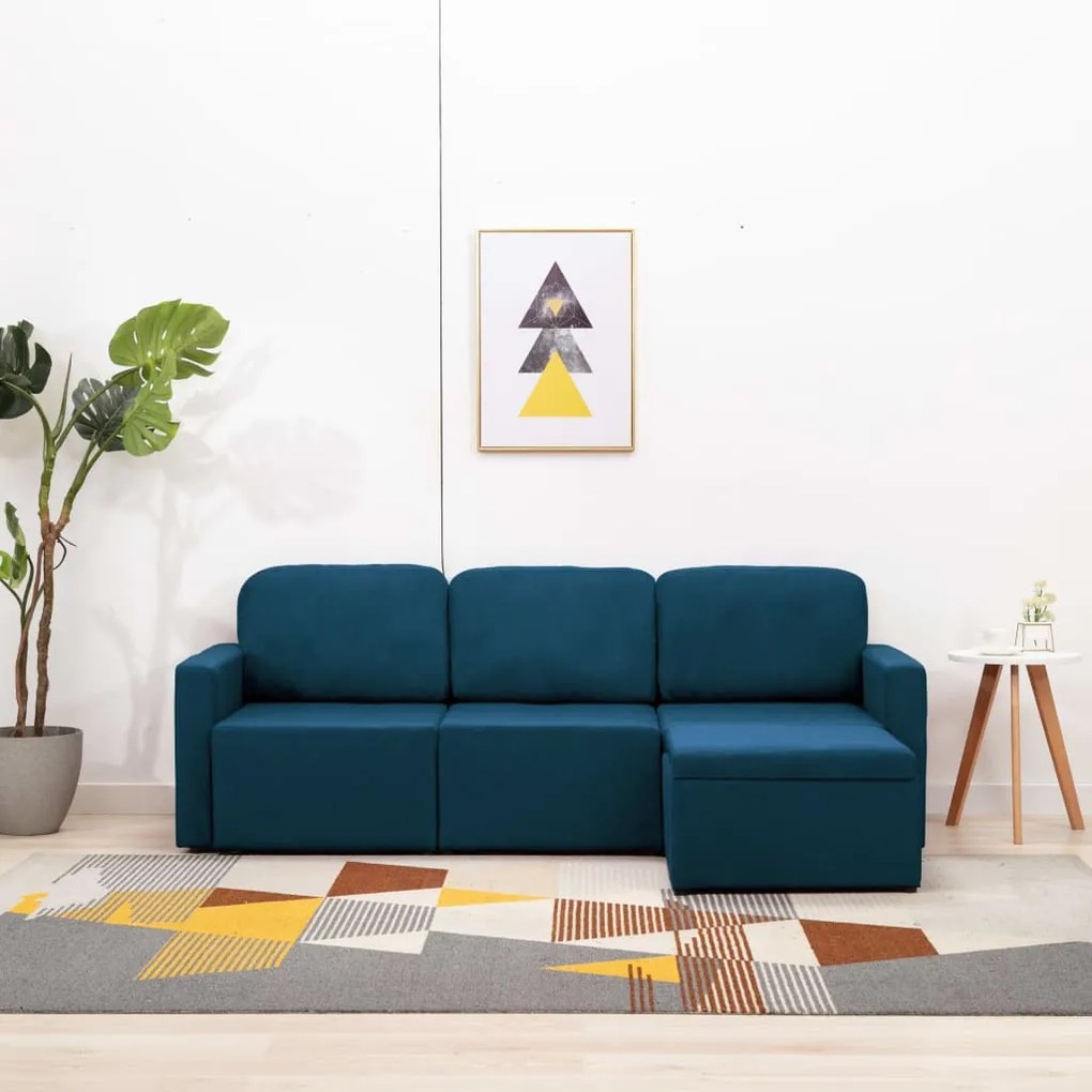 288787 vidaXL Sofá-cama modular de 3 lugares tecido azul