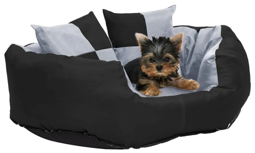 vidaXL Almofadão p/ cães reversível e lavável 65x50x20 cm cinza/preto
