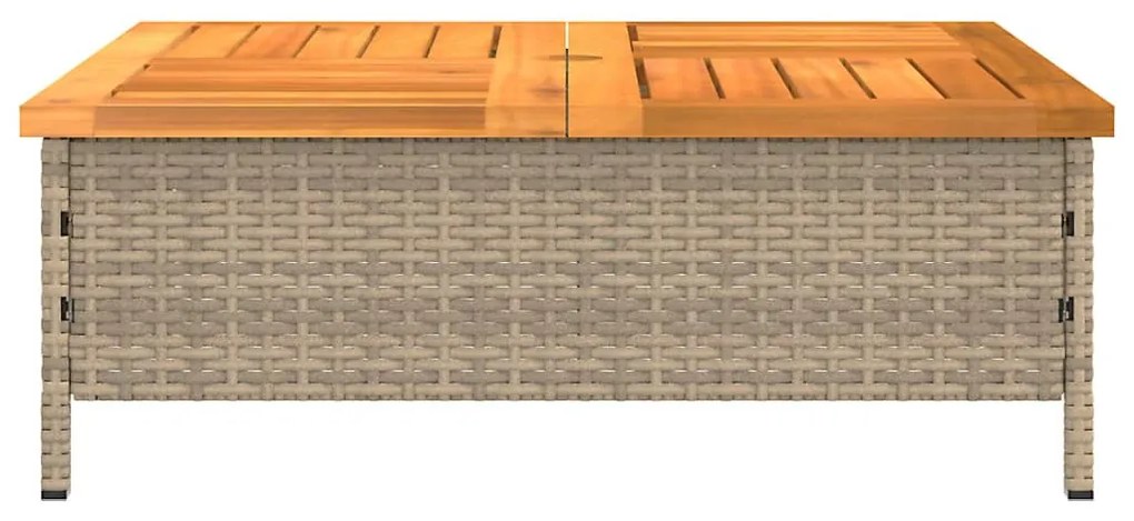 Mesa de jardim 70x70x25 cm vime e madeira de acácia maciça bege