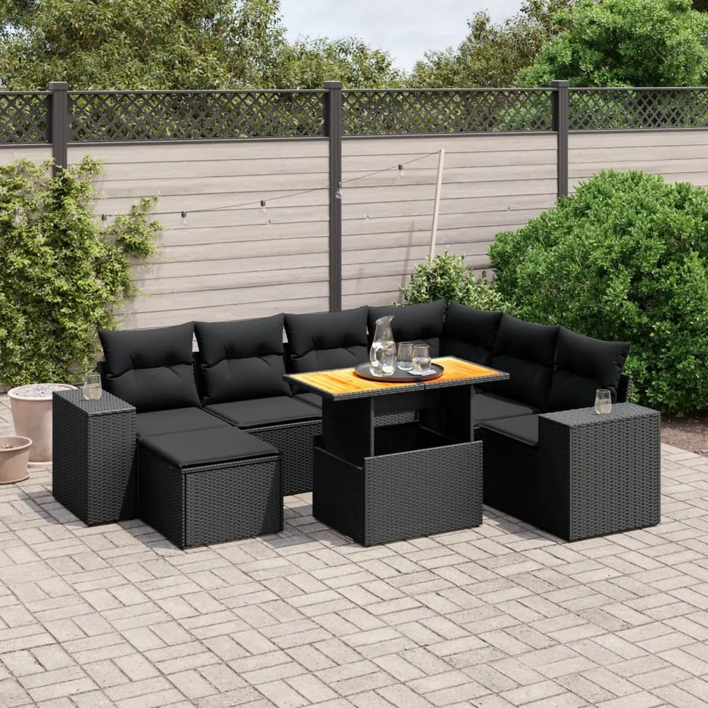 vidaXL 8 pcs conjunto sofás de jardim com almofadões vime PE preto