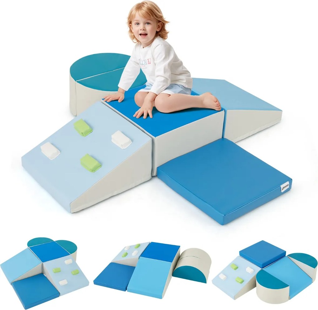 Conjunto de 6 blocos de espuma para crianças com velcro Escalada suave e leve para bebés Azul