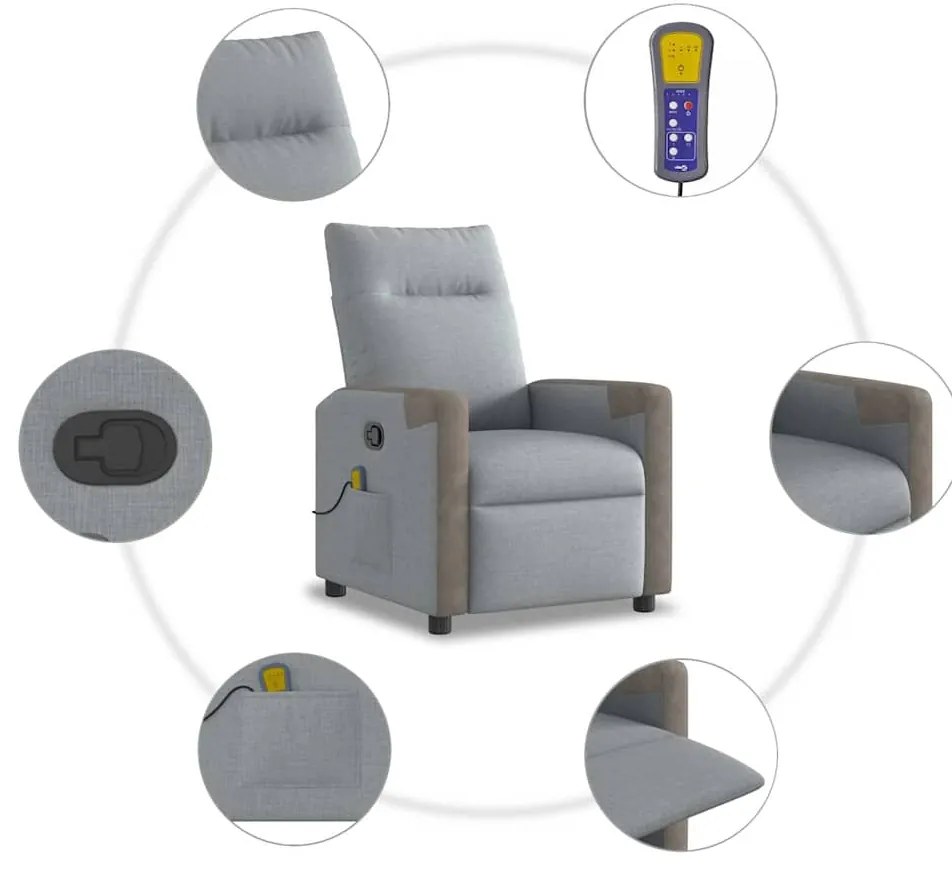Poltrona de massagens reclinável tecido cinzento-claro