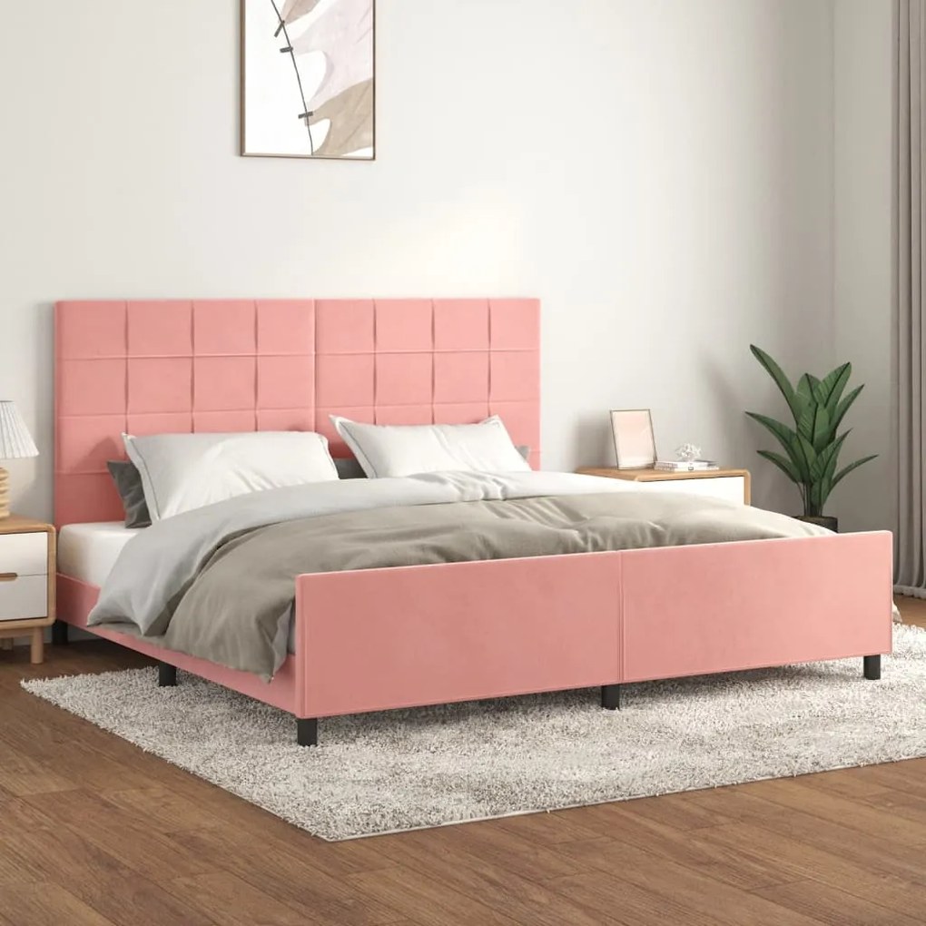 Estrutura de cama c/ cabeceira 200x200 cm veludo rosa