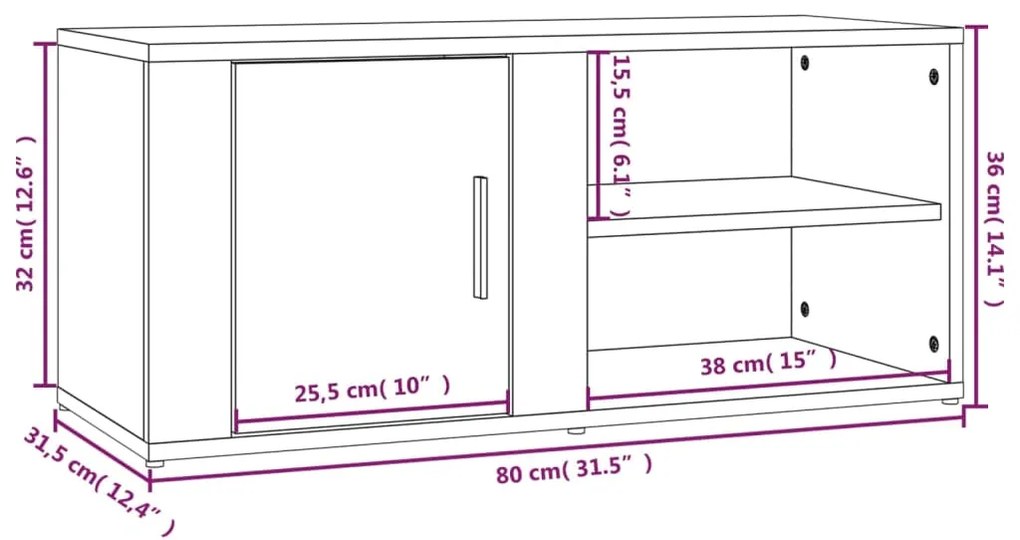 Móvel de TV 80x31,5x36 cm derivados de madeira branco brilhante