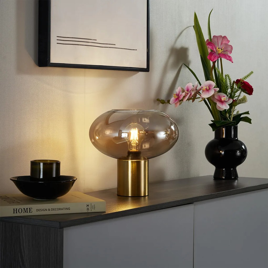 Candeeiro de Mesa Design Latão com Vidro Âmbar - Umbrella