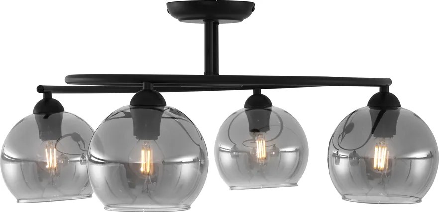 Candeeiro de Teto Moderno Preto com Vidro Fumê 4 Luzes - Alanis