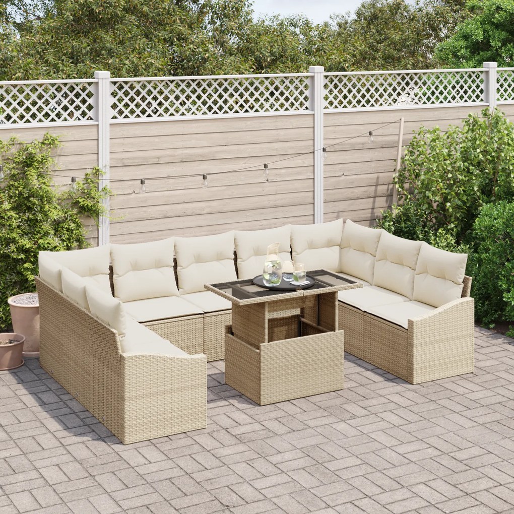 Conjunto de Sofá de Jardim com 10 Peças e Almofadas em Rattan Sintétic