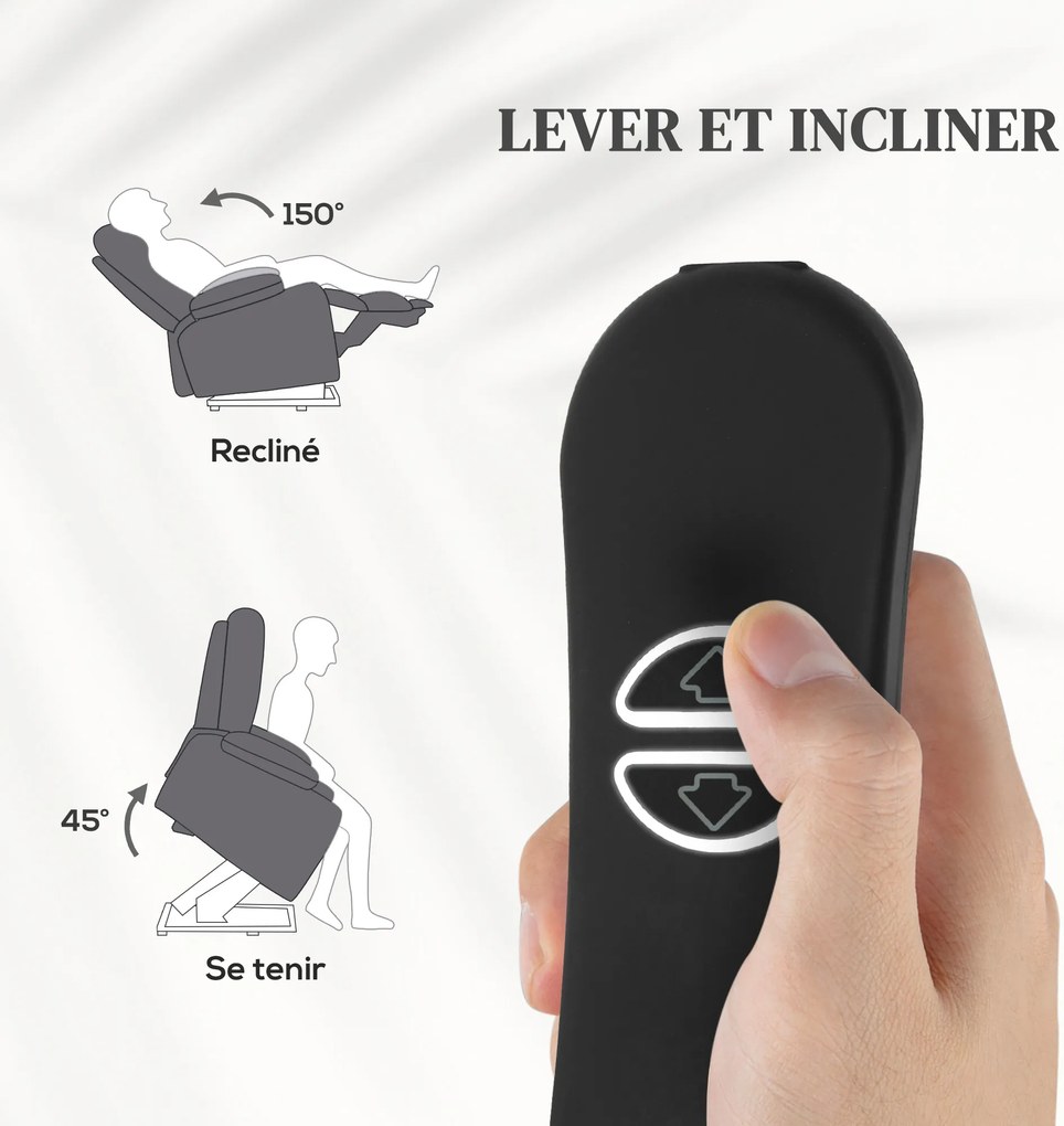 Poltrona elevatória elétrica com função de massagem e aquecimento, poltrona reclinável, portas USB, apoio para os pés, 86 x 94 x 105 cm, cinzenta