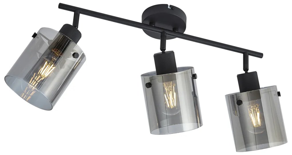 Foco de teto de design preto com vidro fumê 3 luzes - Domo Moderno