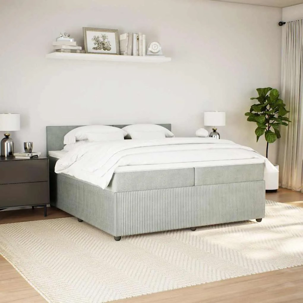 Cama com molas/colchão 200x200 cm veludo cinzento-claro