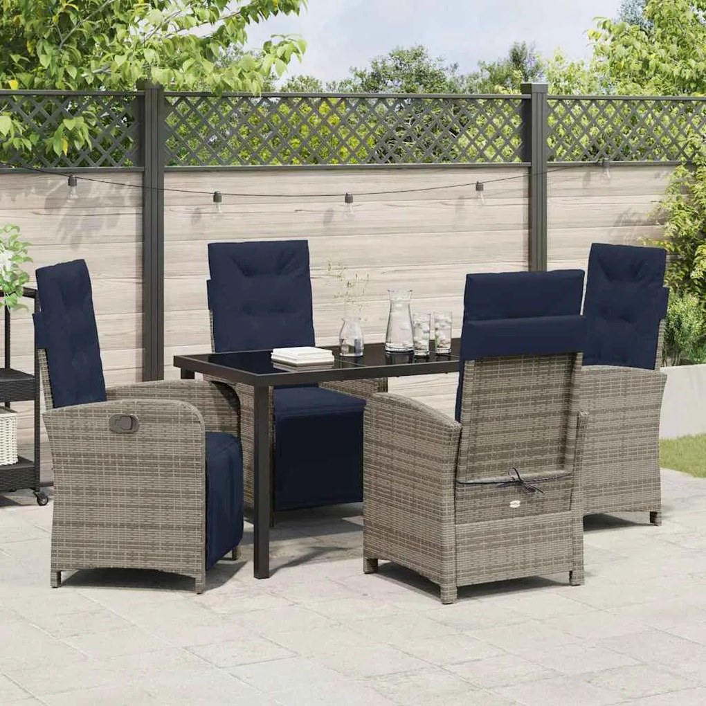 Conjunto de Jantar de Jardim com 5 Peças em Rattan Sintético Cinza