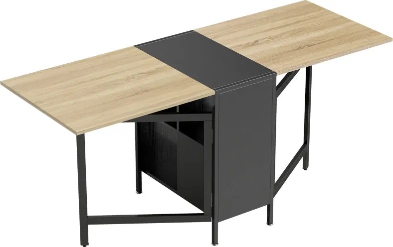 Mesa de Cozinha Dobrável com Arrumação 169x60x75 cm (CADEIRAS NÃO INCLUIDAS) Mesa de Refeição Compacta com 4 Prateleiras Madeira e Preto