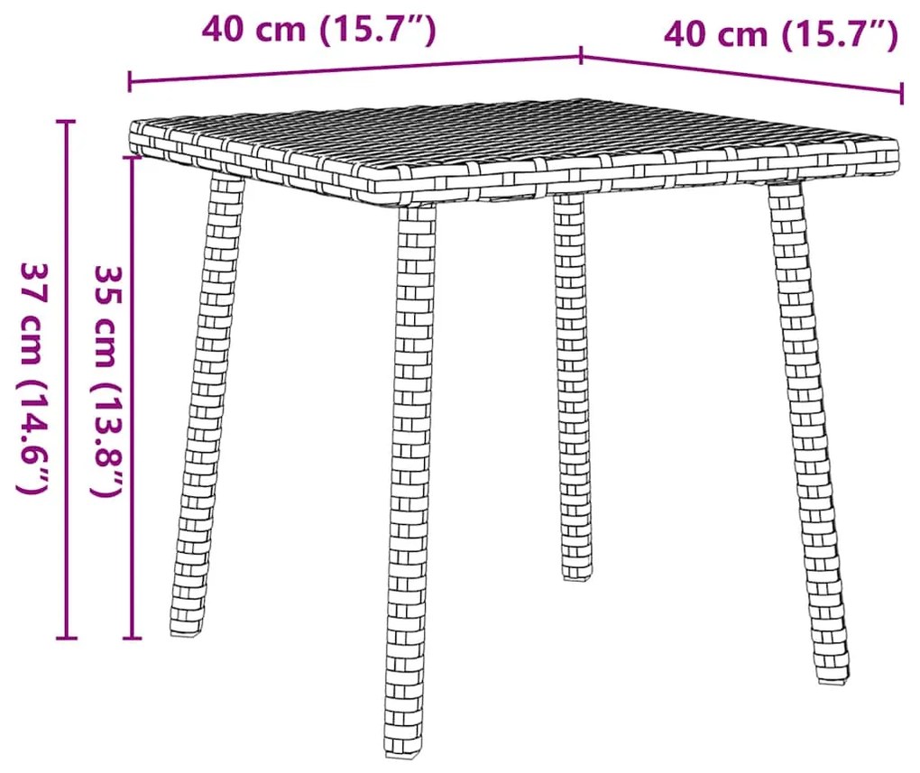 Mesa de centro de jardim retangular 40x40x37cm vime PE Bege