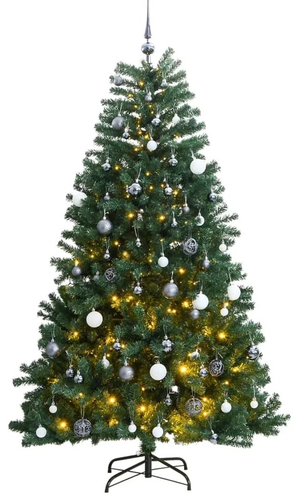 Árvore Natal artificial articulada c/ 300 luzes LED+bolas 180cm