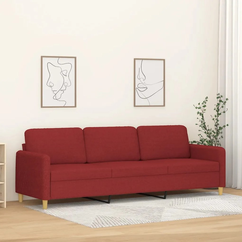 vidaXL Sofá de 3 lugares tecido 210 cm vermelho tinto
