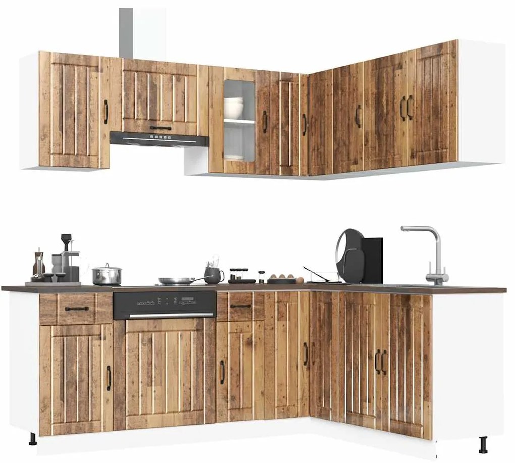 vidaXL 11 peças armário de cozinha conjunto Lucca madeira velha