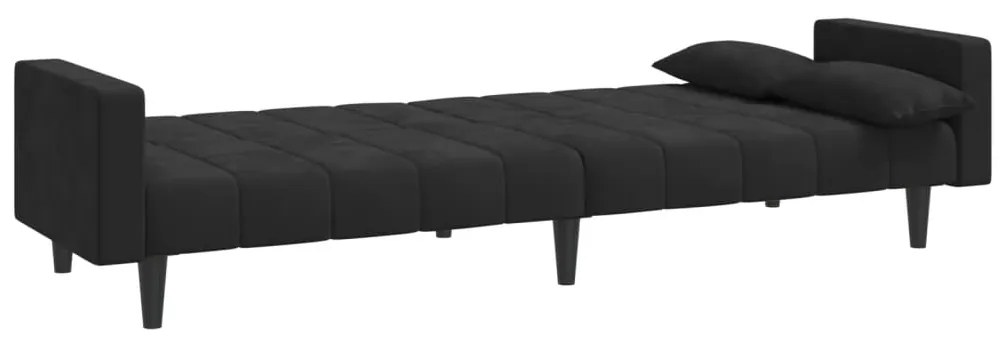 Sofá-cama 2 lugares com duas almofadas veludo preto