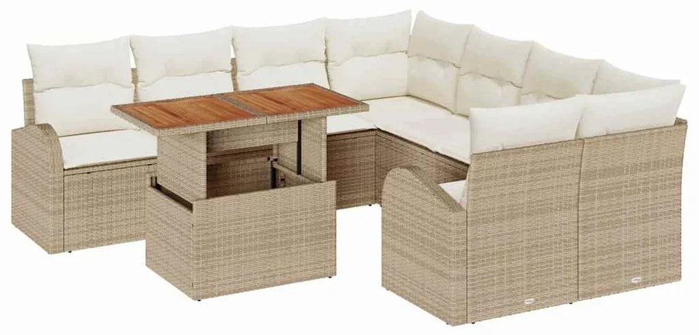 Conjunto de Jantar de Jardim de 9 Peças com Almofadas Bege em Rattan S