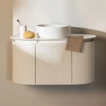 Conjunto De Móvel De Casa De Banho Suspenso Em Madeira Carsone Branco & Sem Unidade Auxiliar & Cerâmica Redonda Branca Ø40 Cm Lenka & - Sklum