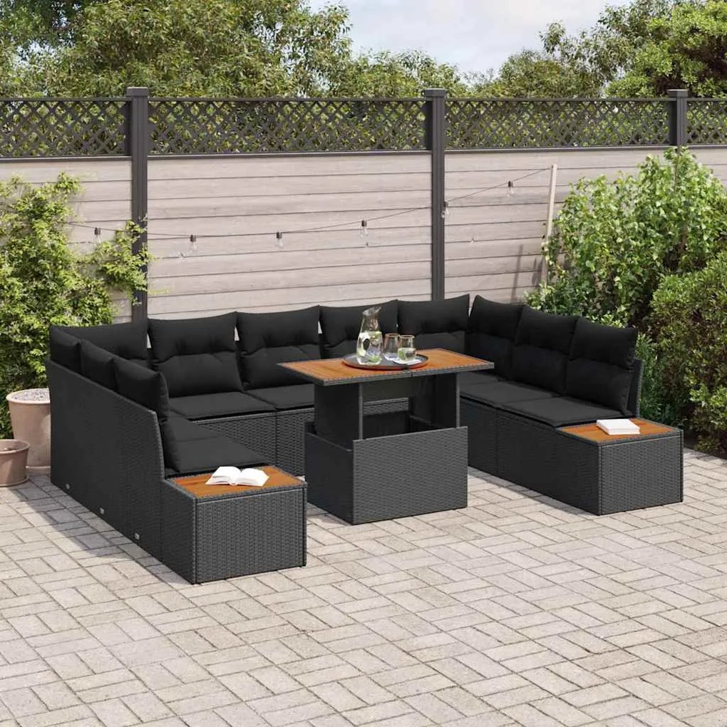 Conjunto de Jantar de Jardim com 10 Peças e Almofadas em Rattan Poly P