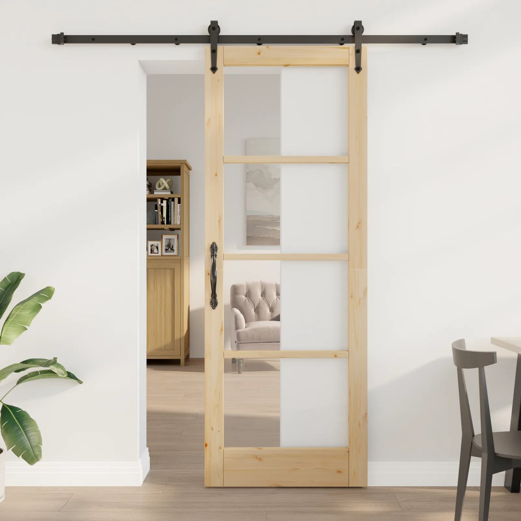 Conjunto de Porta Deslizante vidaXL com Kit de Hardware 78x211 cm Madeira Sólida de Pinho
