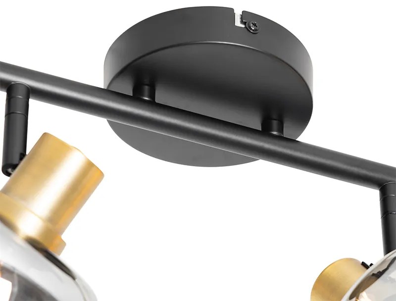 Candeeiro de teto com focos preto com dourado e vidro fumê 4 luzes - Zuzanna Moderno