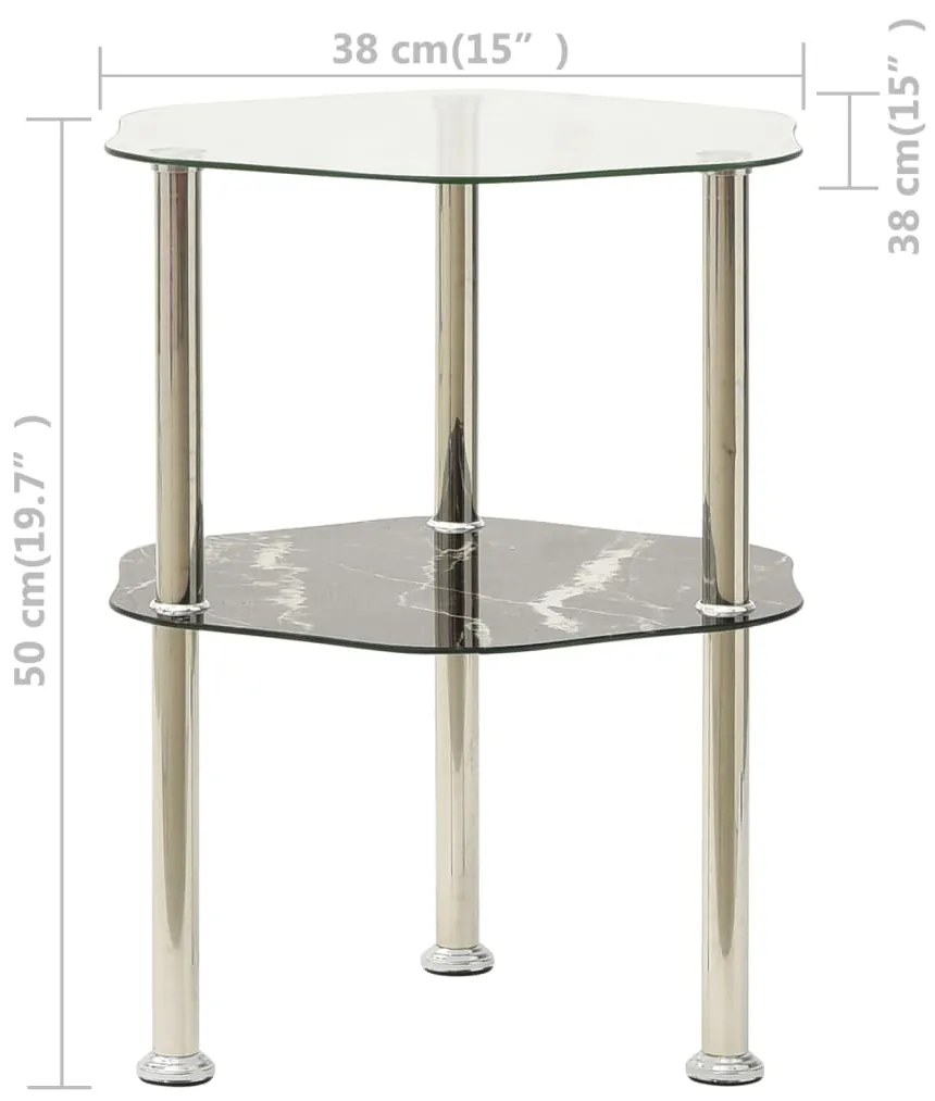 Mesa apoio 2 prateleiras 38x38x50cm vidro temp. transp./preto