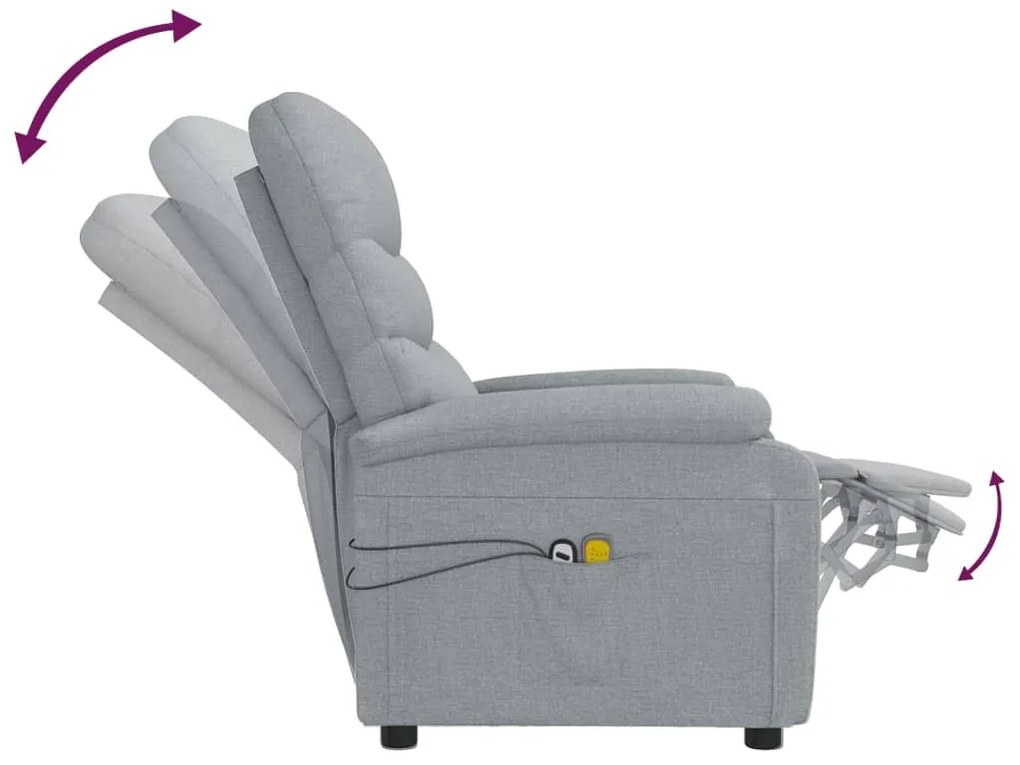 Poltrona de massagens elétrica tecido cinzento-claro