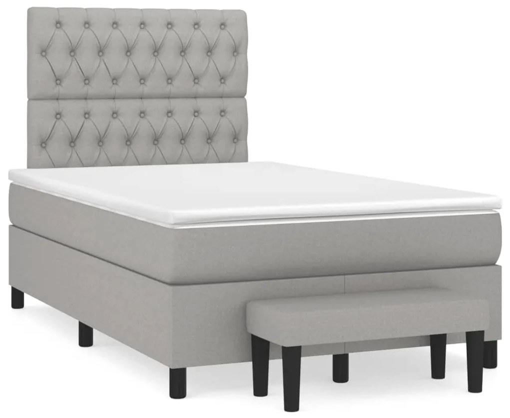 vidaXL Cama boxspring com colchão 120x190 cm tecido cinzento-claro
